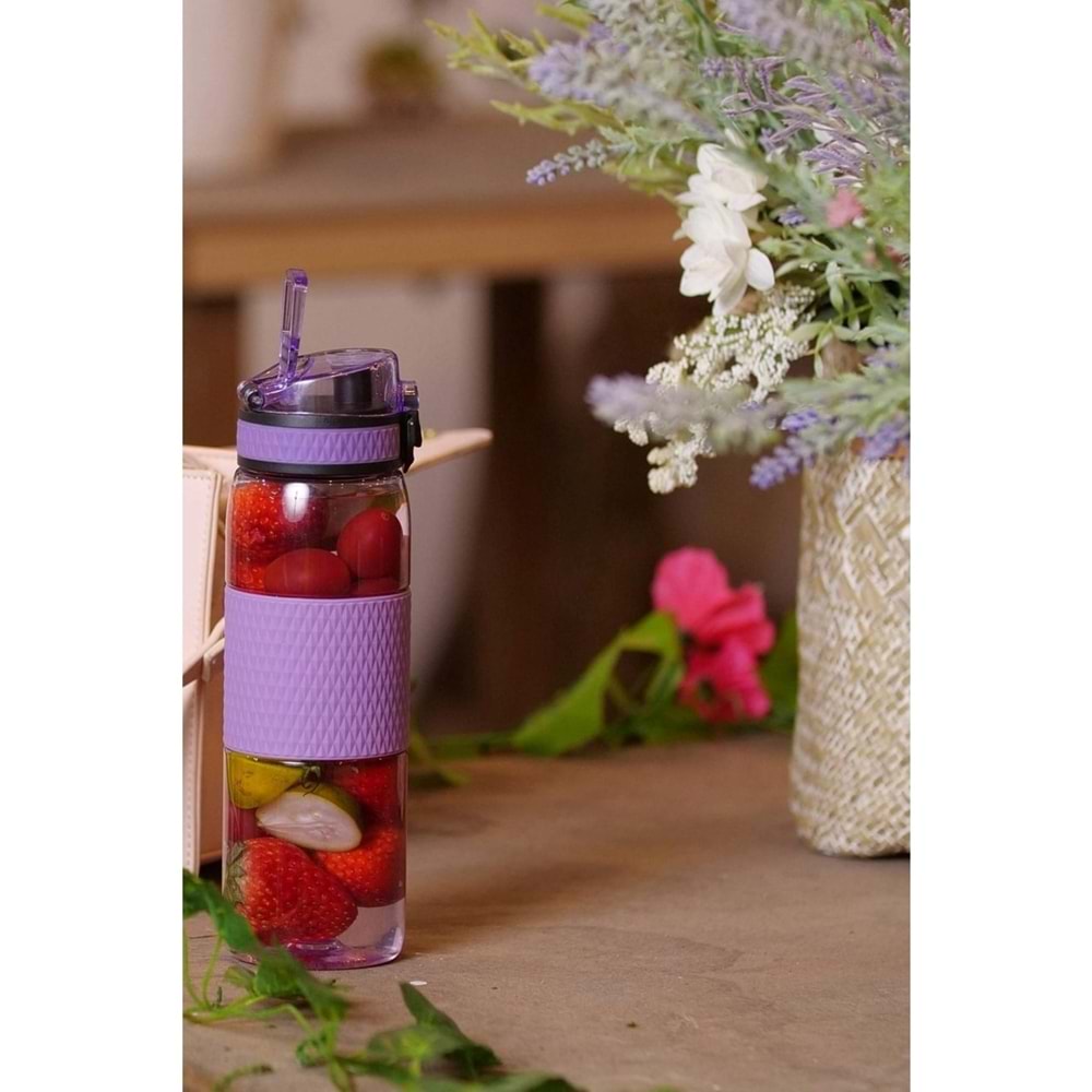 Uzspace 530ML Detoks Aparatlı Silikon Gövde Tritan Su Matarası Clitoria Blue