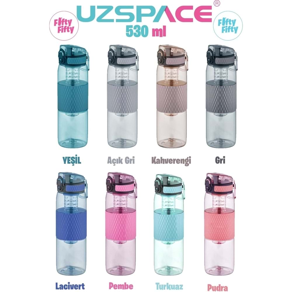 Uzspace 530ML Detoks Aparatlı Silikon Gövde Tritan Su Matarası Clitoria Blue