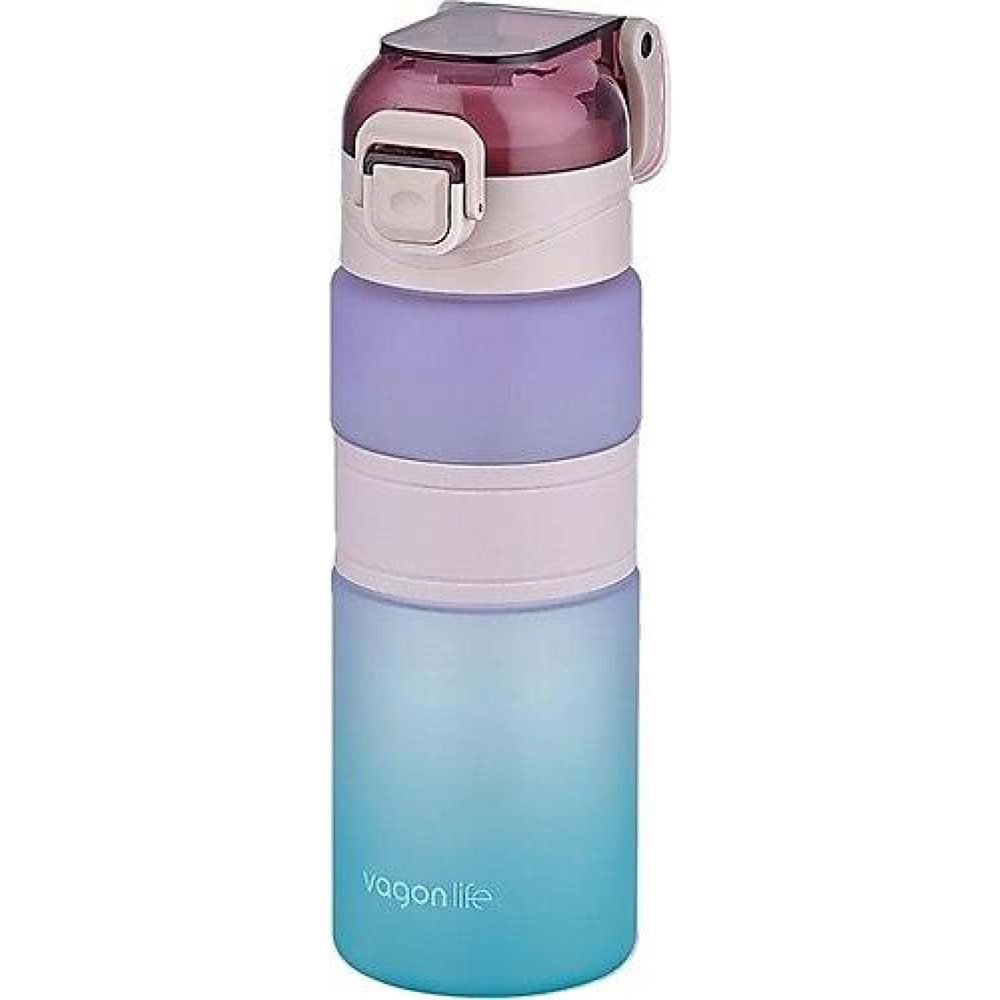 Vagonlife 600ml Çift Renk Lila - Mavi Kaydırmaz Silikon Gövde Su Matarası