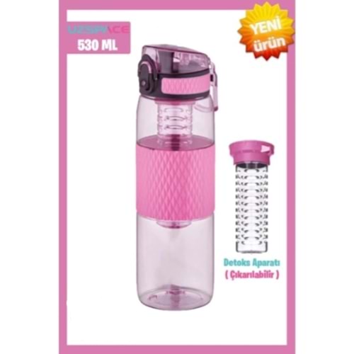 Uzspace 530ML Detoks Aparatlı Silikon Gövde Tritan Su Matarası Pink